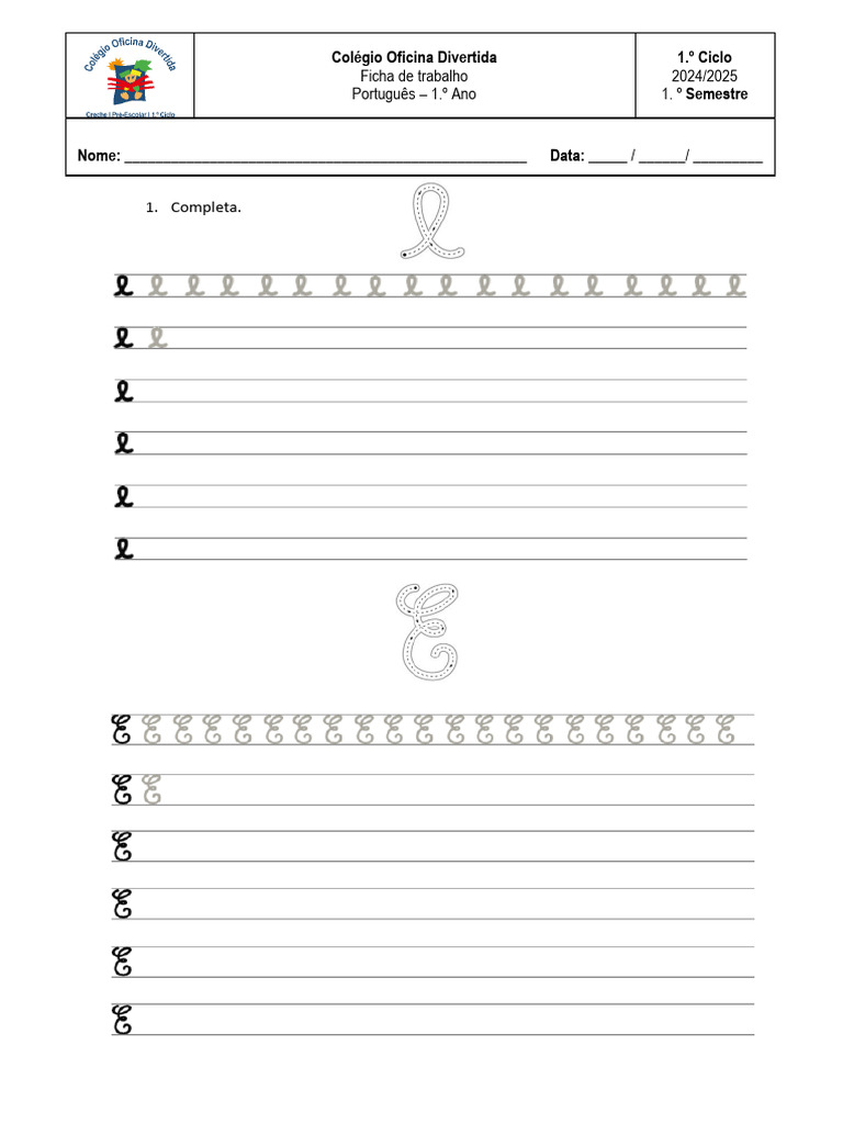 E - Treino de Caligrafia | PDF