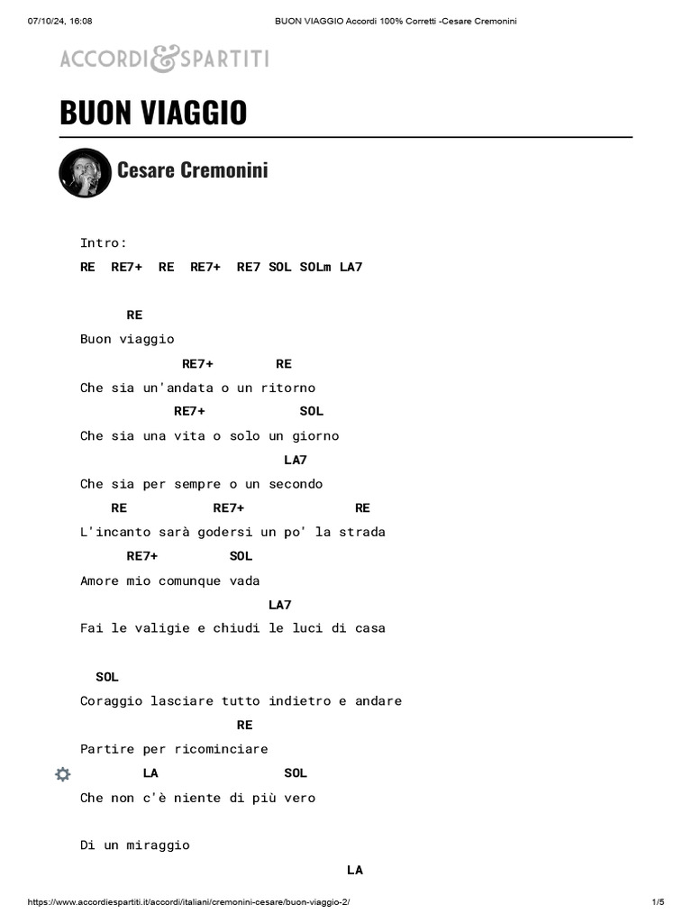 BUON VIAGGIO Accordi 100 Corretti Cesare Cremonini PDF