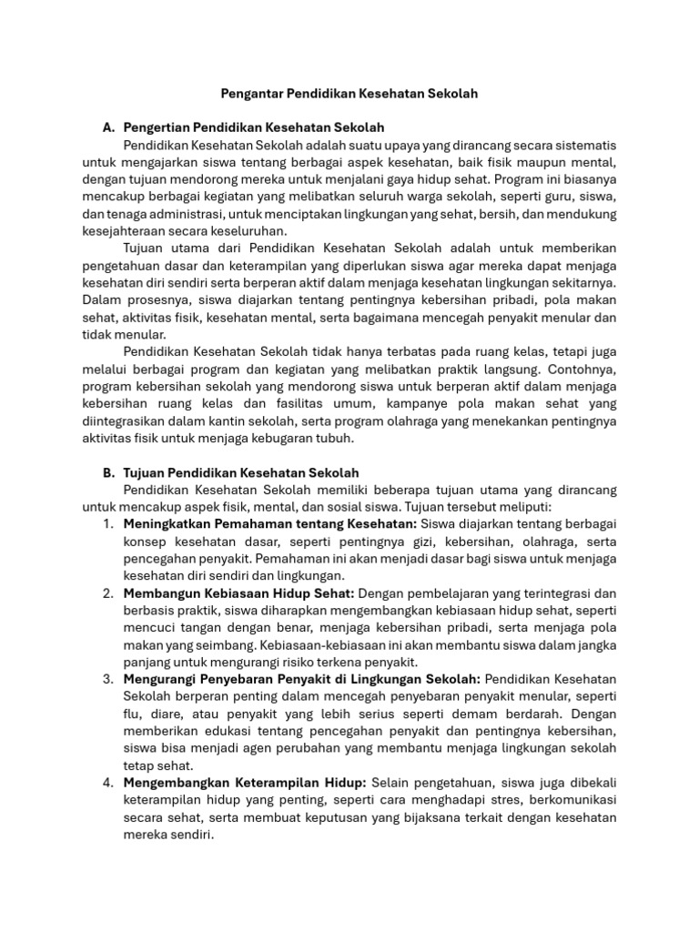 Pendidikan Kesehatan di Sekolah SD | PDF | Pengembangan Diri ...