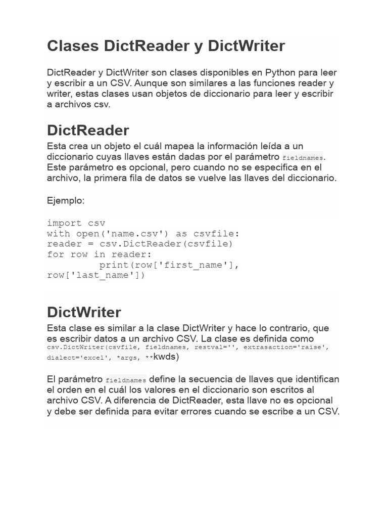 Clases DictReader y DictWriter | PDF