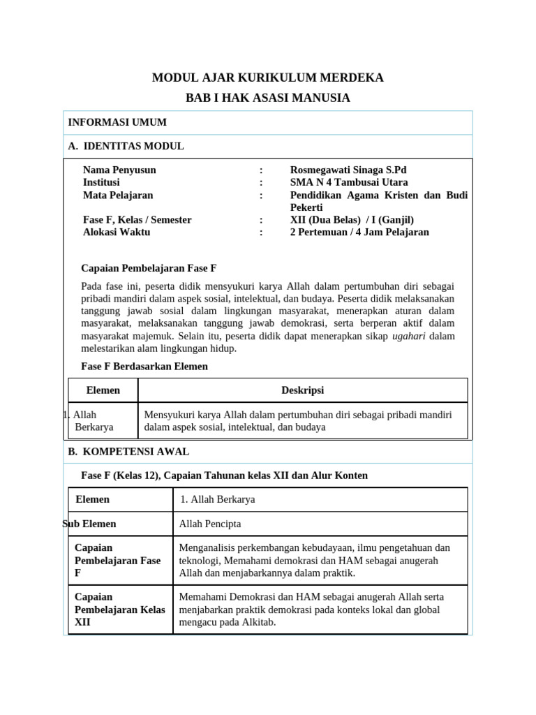Modul Ajar Kurikulum Merdeka Kelas 12 | PDF