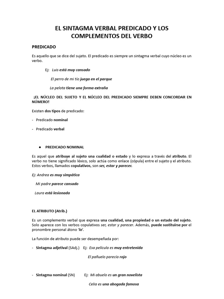 Sintagma Verbal y Complementos Verbales | PDF
