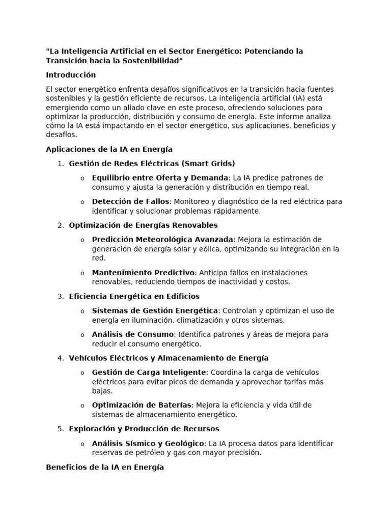 La Inteligencia Artificial en El Sector Energético | PDF