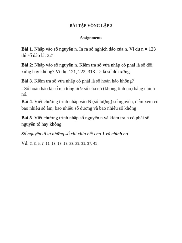 Bài tập vòng lặp 3 | PDF