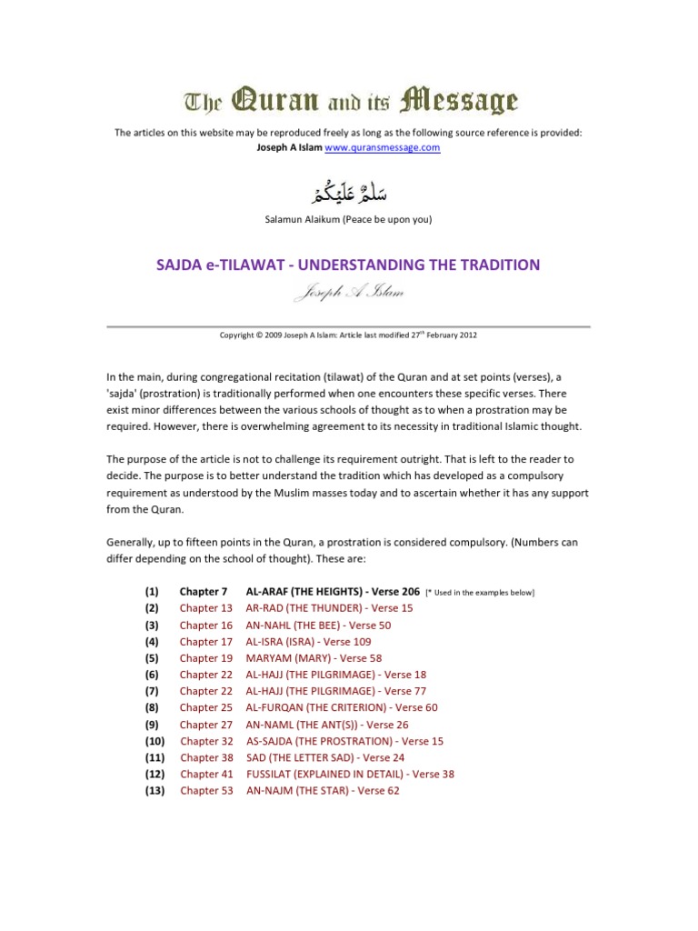 Sajda In Quran List With Para : Places of Sajda in Quran – EHTN