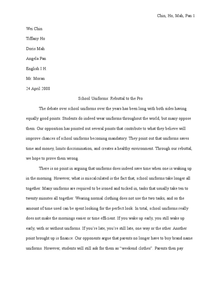 School Uniforms Rebuttal speech to the pro group Substance Abuse