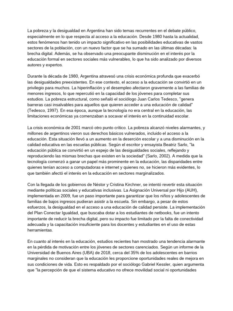 Pobreza y Educación en Argentina: Desafíos | PDF | Desigualdad social ...