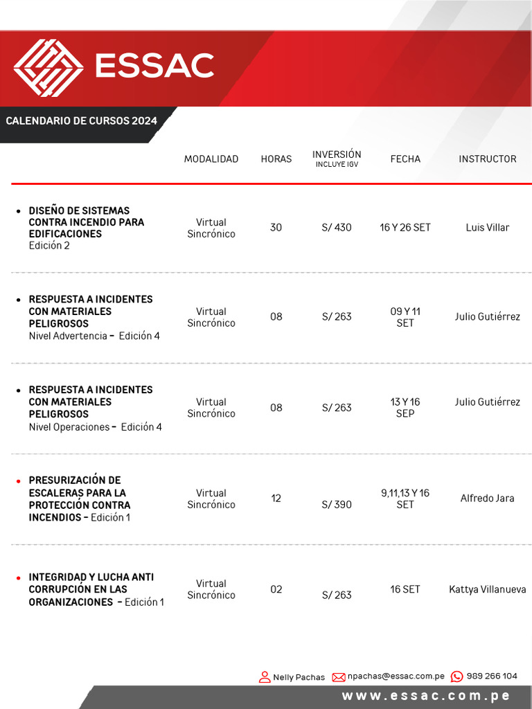 Essac - Calendario de Cursos 2024 | PDF