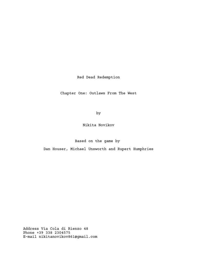 Red Dead Redemption 2 Pilot PDF