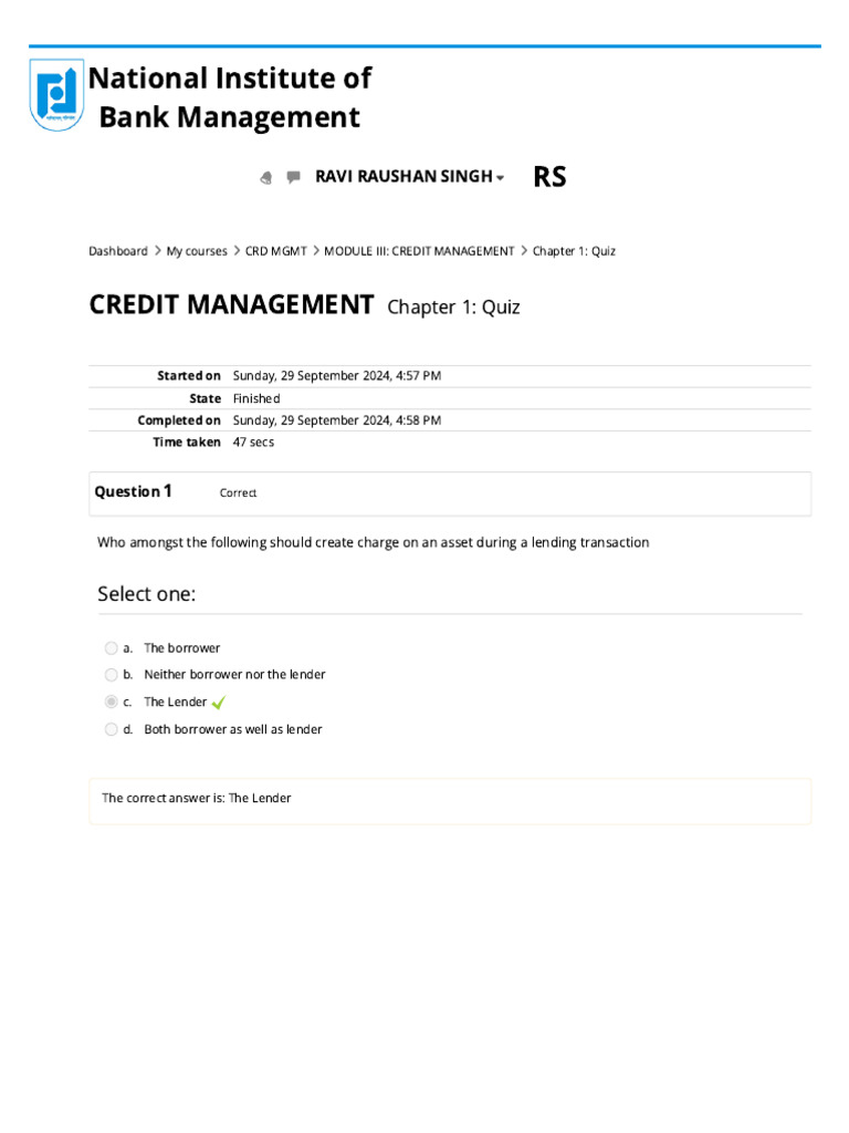 NIBM Credit Management Quiz Insights | PDF