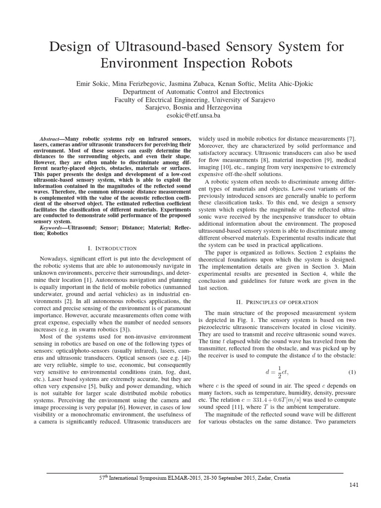 Design of Ultrasound-Based Sensory System For Environment Inspection ...