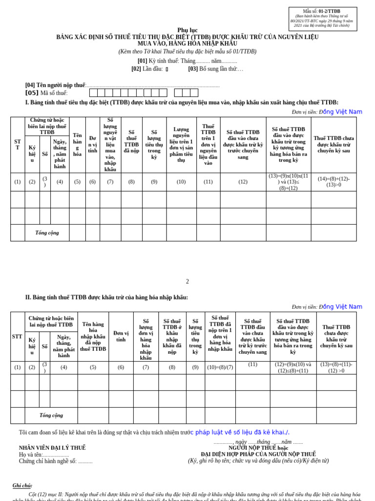 C3. Mau To Khai 01-2 TTDB | PDF