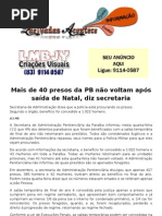 Mais de 40 presos da PB não voltam após saída de Natal, diz secretaria