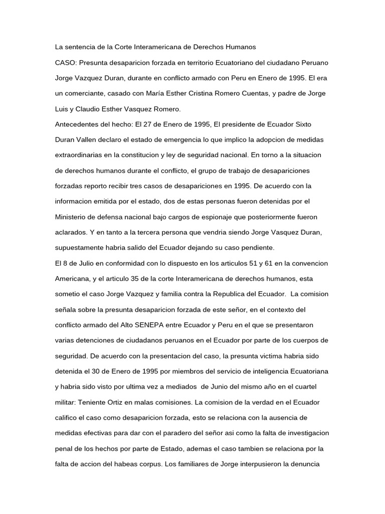 La Sentencia de La Corte Interamericana de Derechos Humanos | PDF