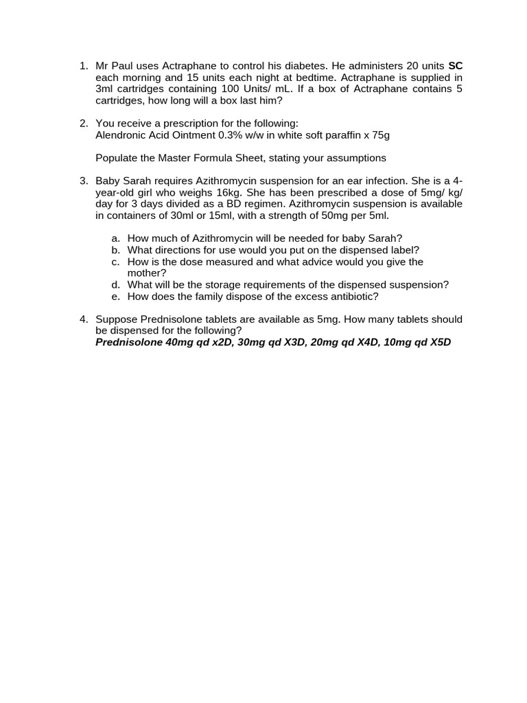 Pharmacy Calculations 1 | PDF