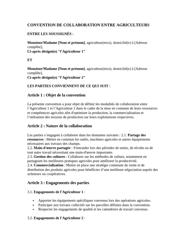 Convention de Collaboration Entre Agriculteurs | PDF