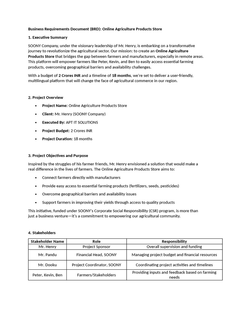 Capstone Project Business Requirements Document PDF