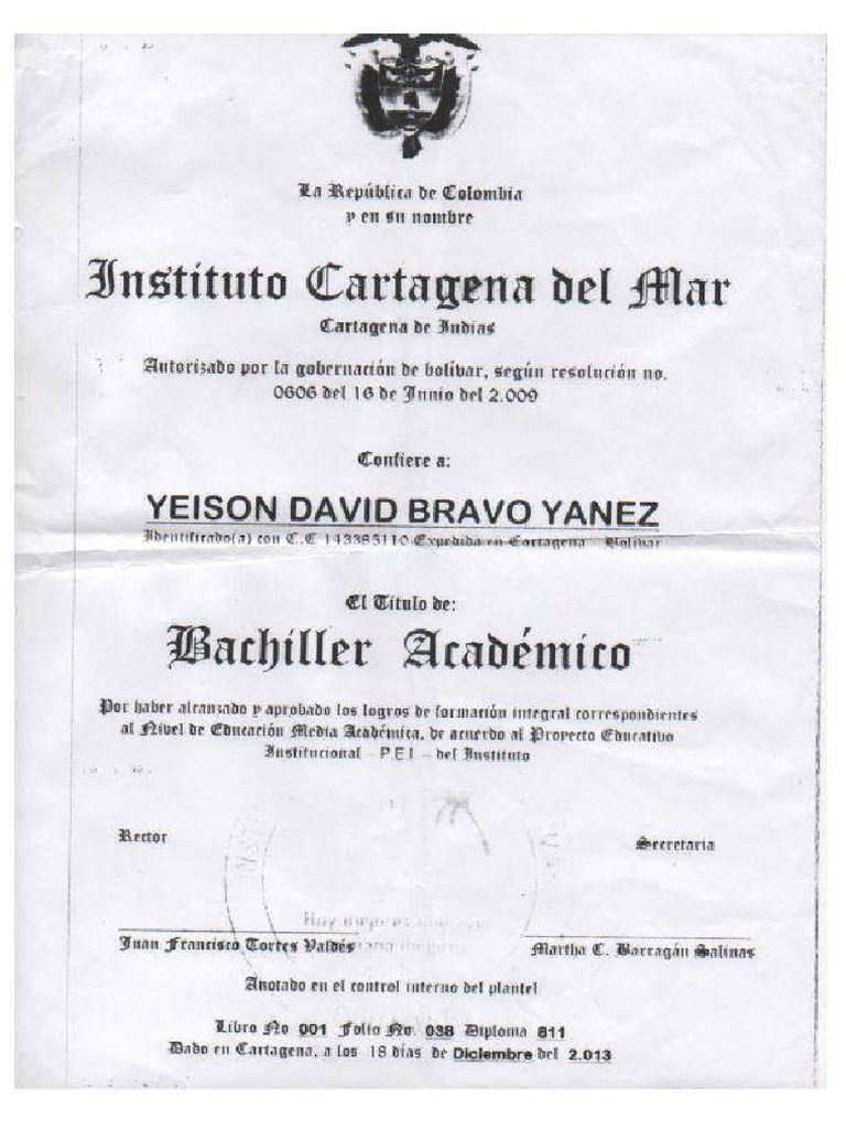 CERTIFICADO DE BACHILLER | PDF
