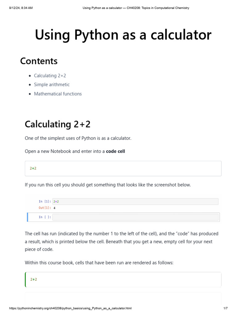 Using Python As A Calculator - CH40208 - Topics in Computational ...
