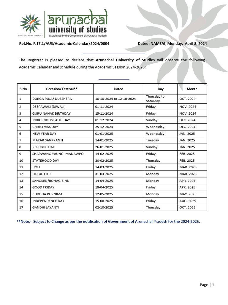 Academic Calendar 2024-25 | PDF | Academic Term | Religious Holidays