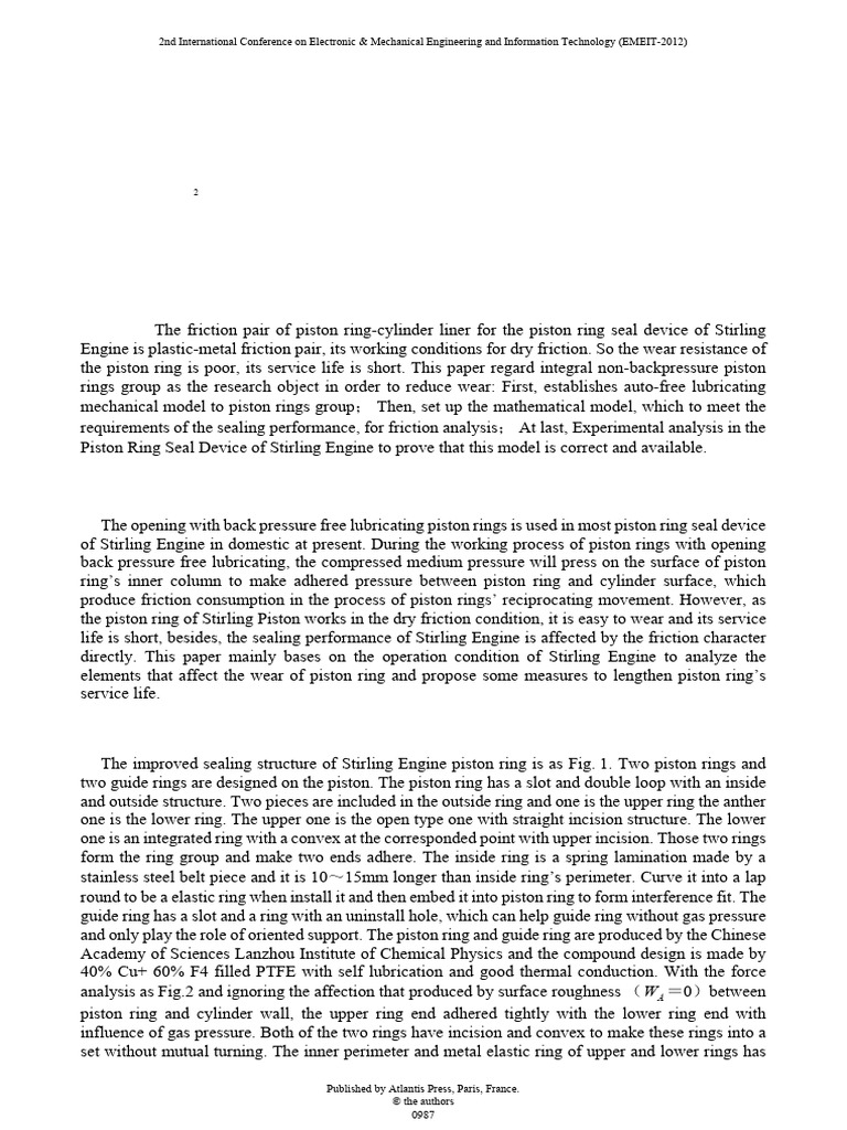 Friction Analysis of Stirling Engine Piston Rings | PDF | Piston | Friction