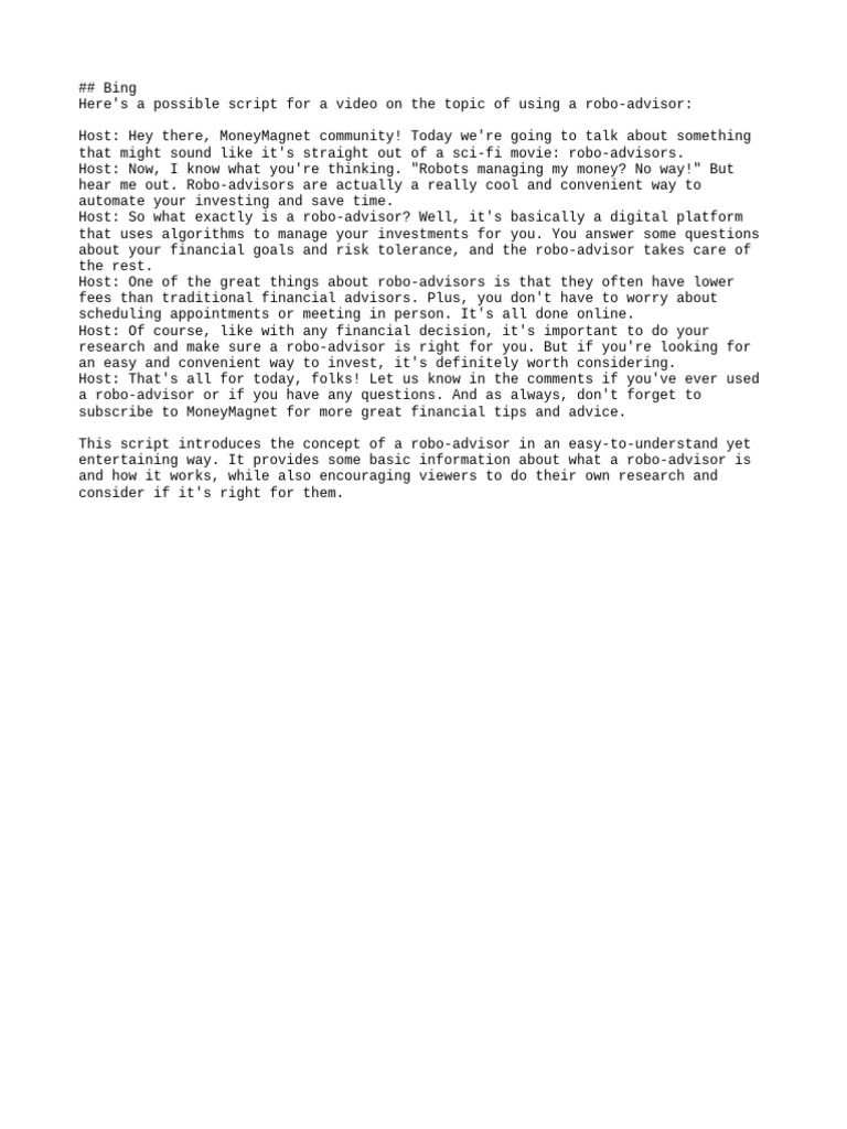 Script On Using A Robo-Advisor | PDF