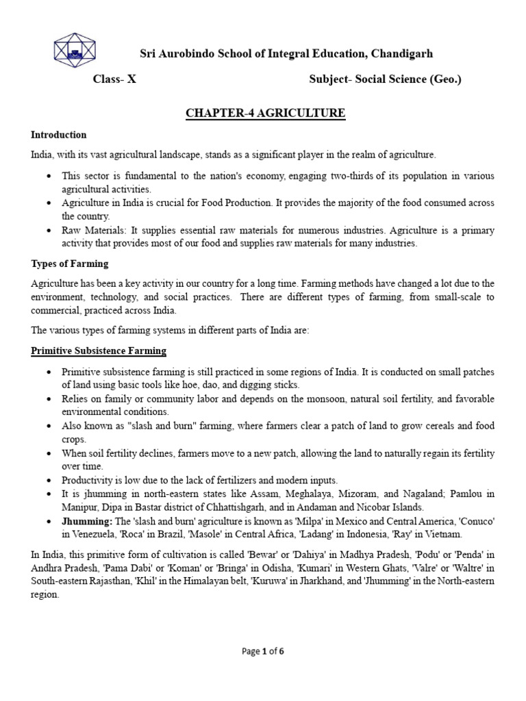 Class 10 ch 4 agriculture pdf