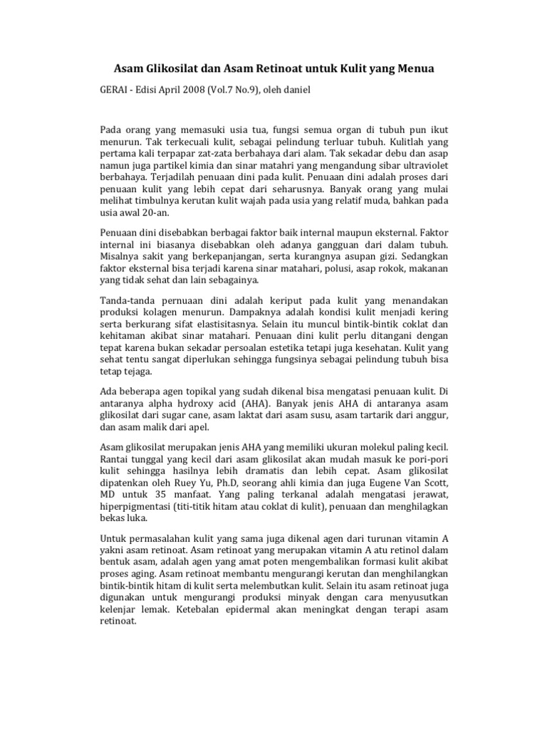 Asam Glikosilat Dan Asam Retinoat Untuk Kulit Yang Menua Pdf