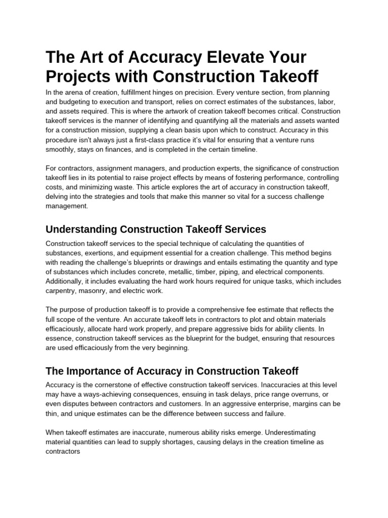 The Art of Accuracy Elevate Your Projects With Construction Takeoff | PDF