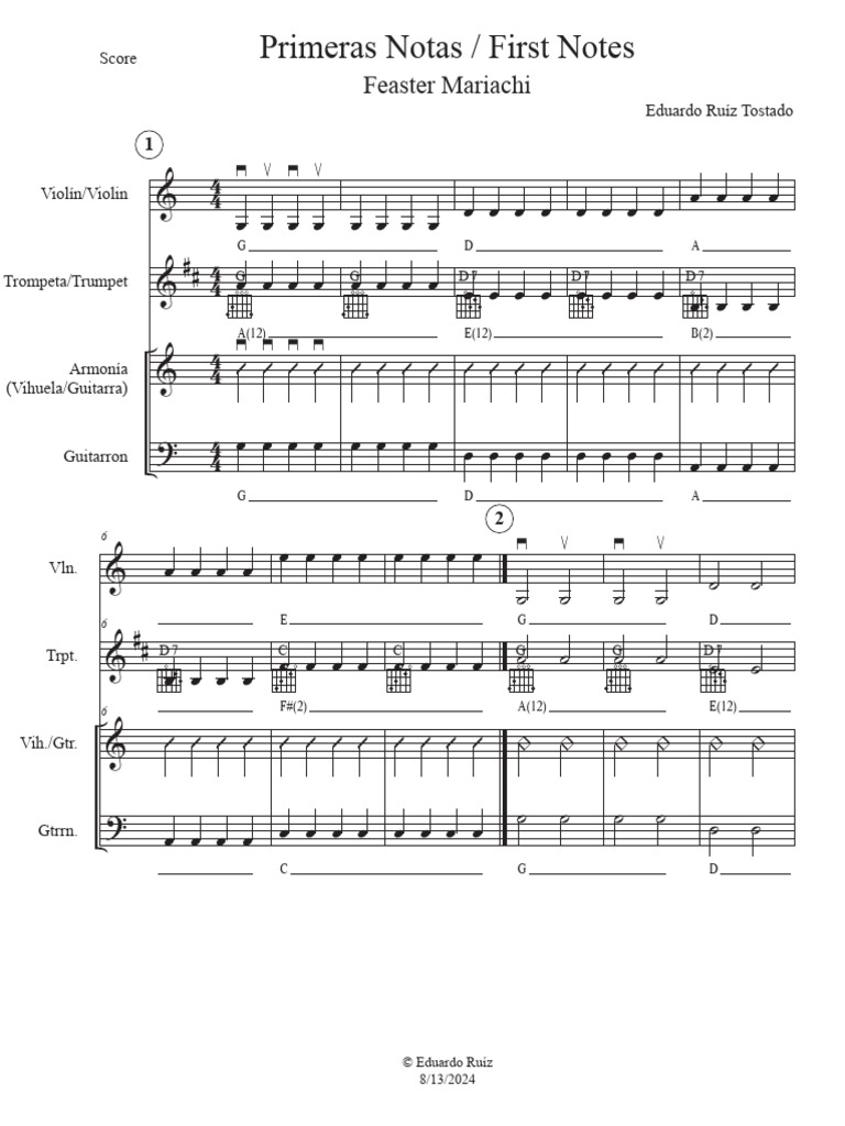 Exercise 1 Primeras Notas First Notes - Score | PDF