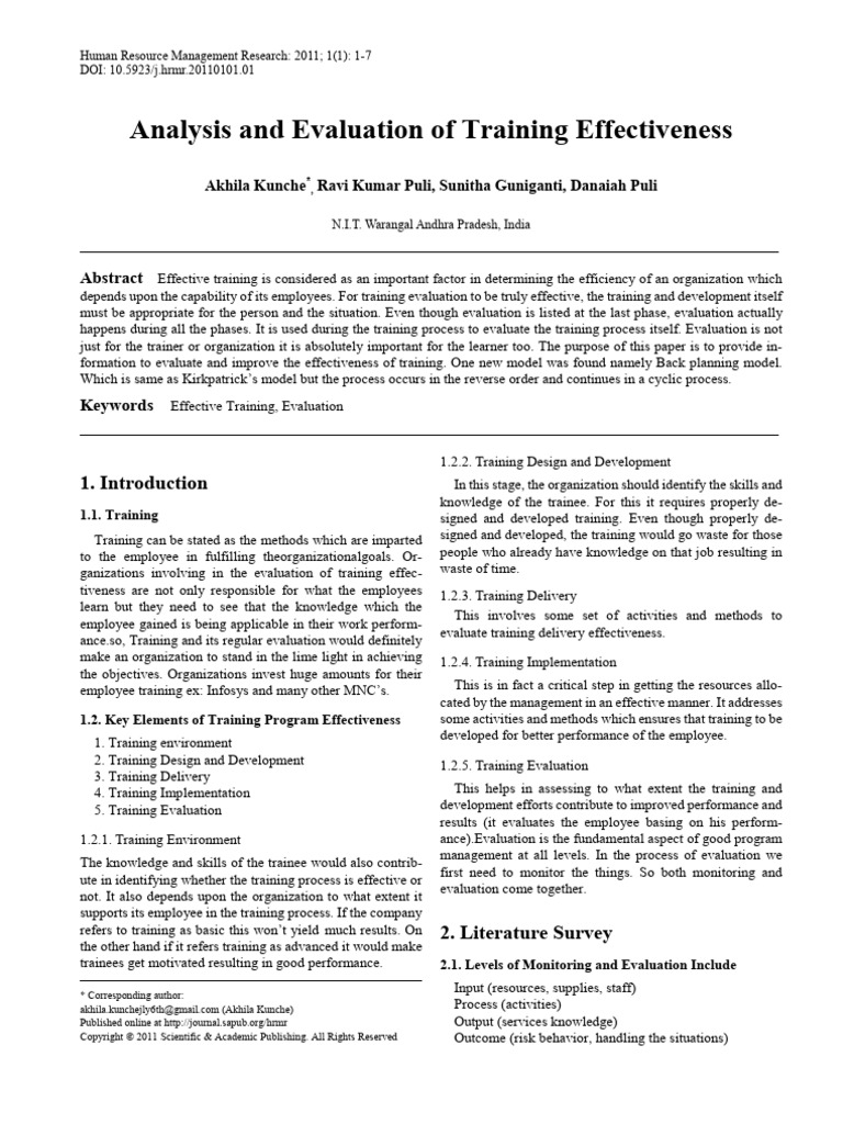 Analysis and Evaluation of Training Effe | PDF