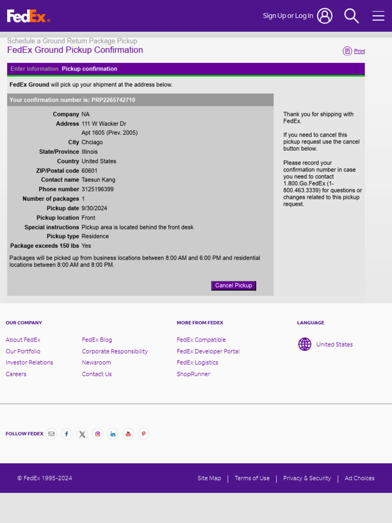 Fedex ground return package pickup pdf