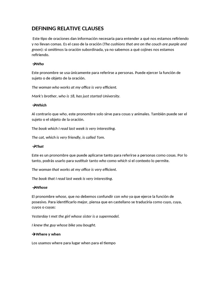 DEFINING RELATIVE CLAUSES | PDF