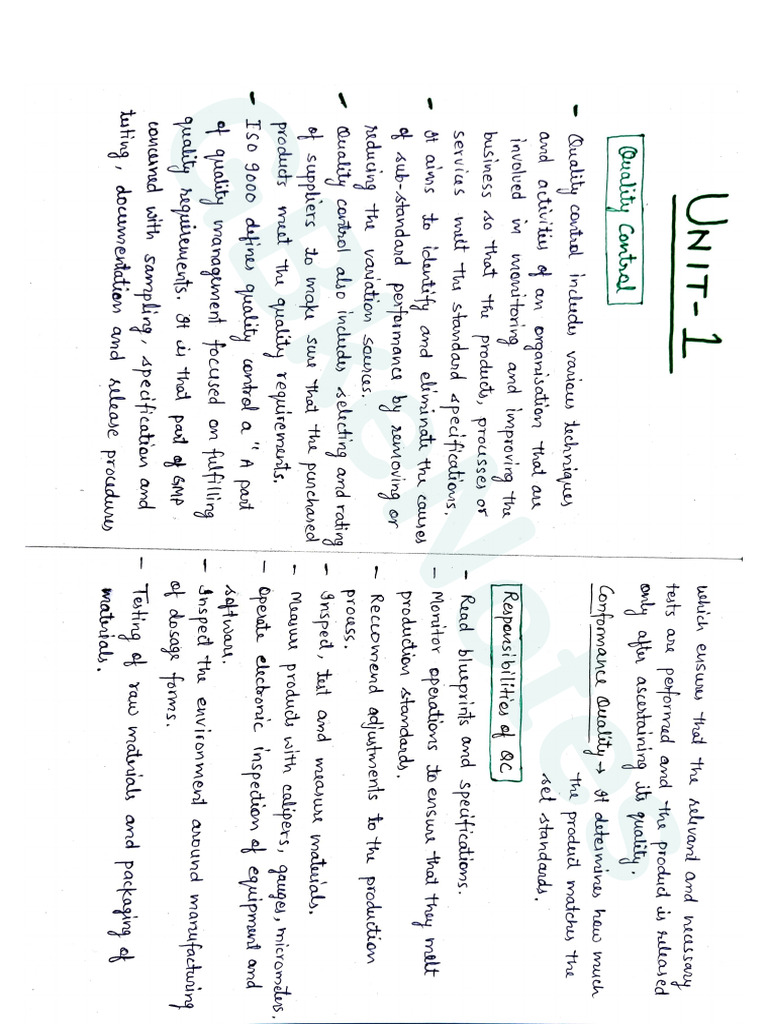 Unit 1 Quality Assurance B. Pharmacy 6th Semester GBkeNotes | PDF