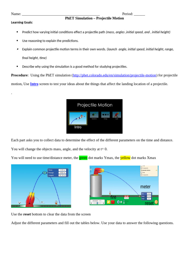 Projectile Lab20 | PDF