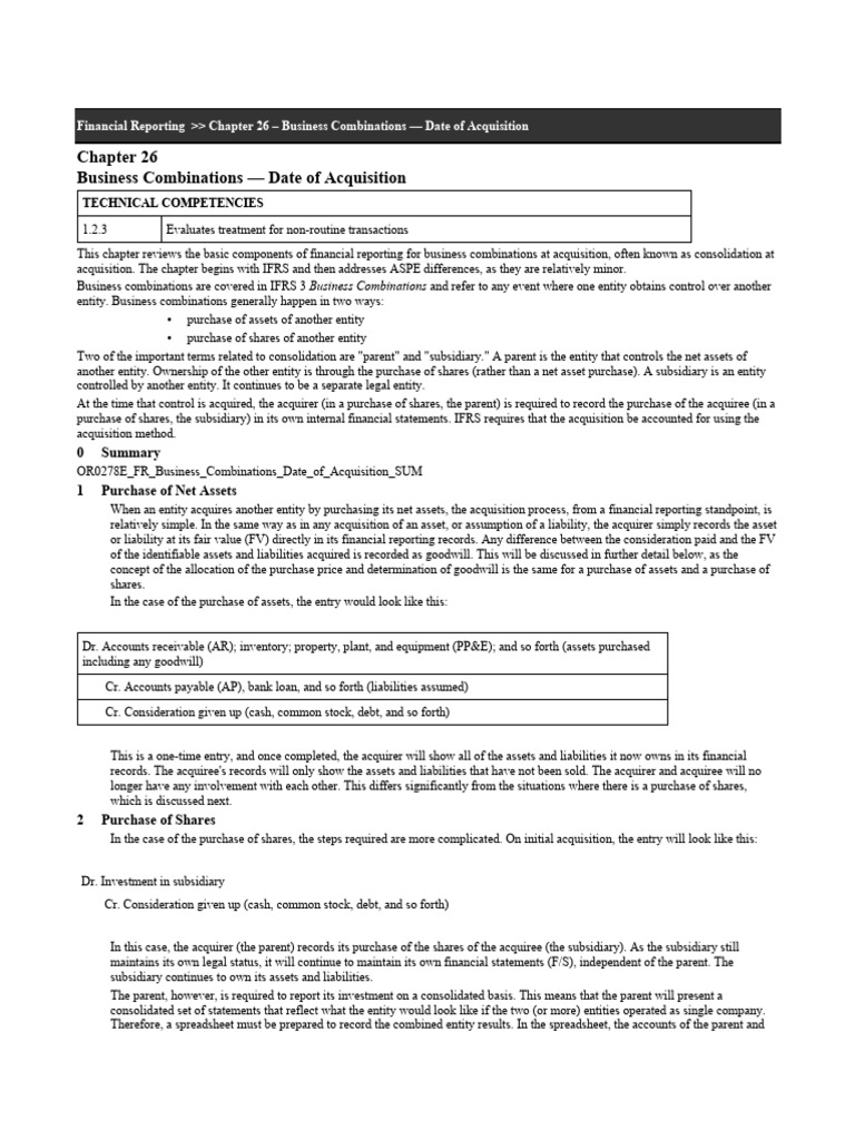 FR Chapter 26 Business Combinations - Date of Acquisition | PDF