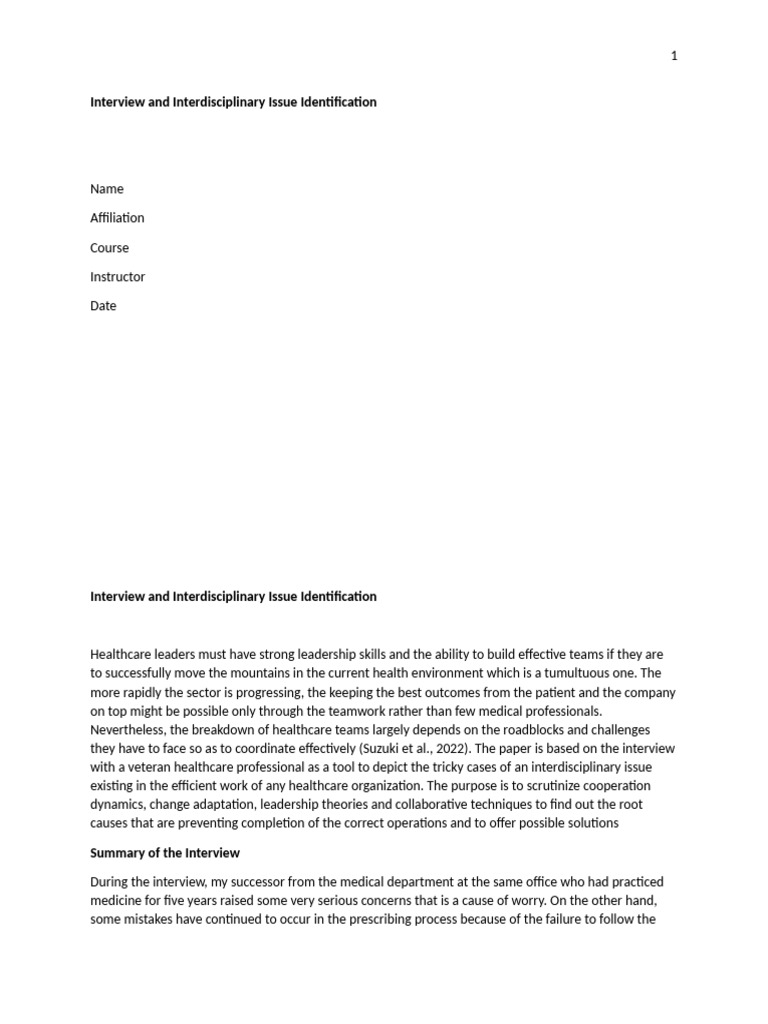 2interview and Interdisciplinary Issue Identification | PDF | Health ...