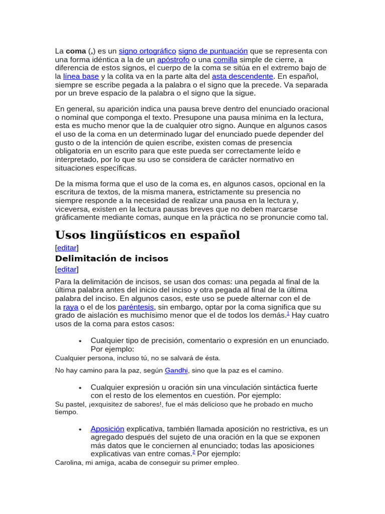 Uso y ejemplos de la coma en español | PDF | Coma | Artes del Lenguaje ...