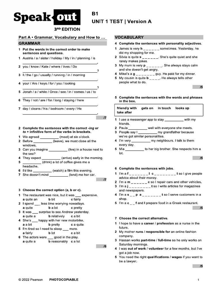B1 Unit Tests 1 | PDF