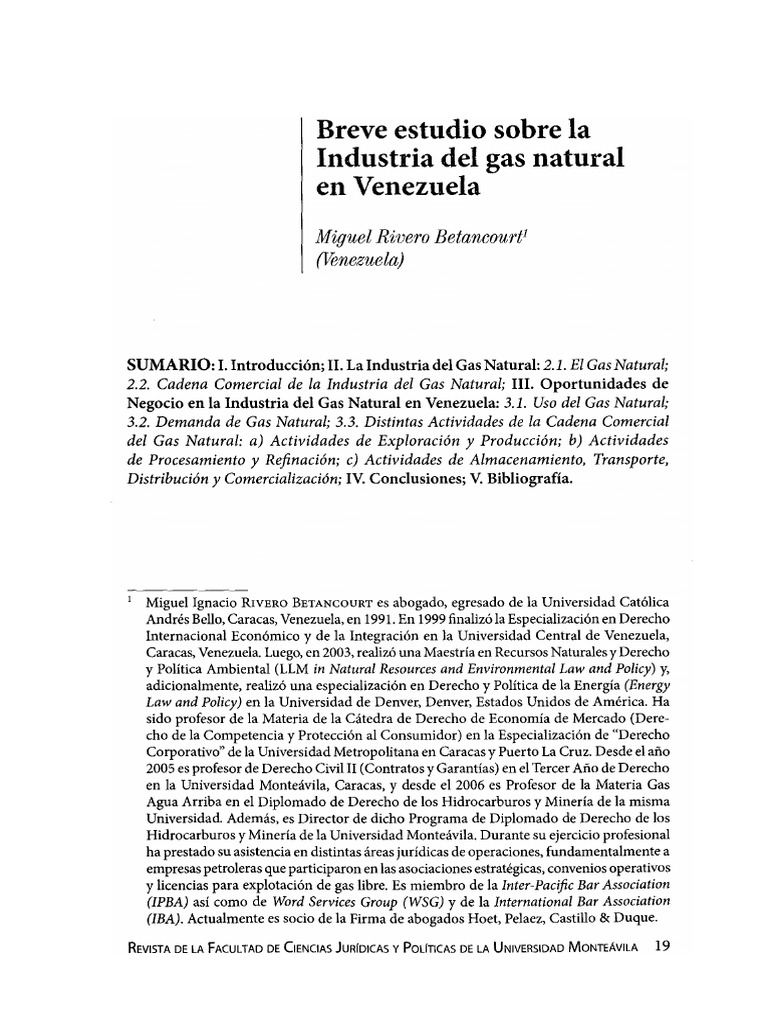 Breve Estudio Sobre La Industria Del Gas Natural en Venezuela" | PDF