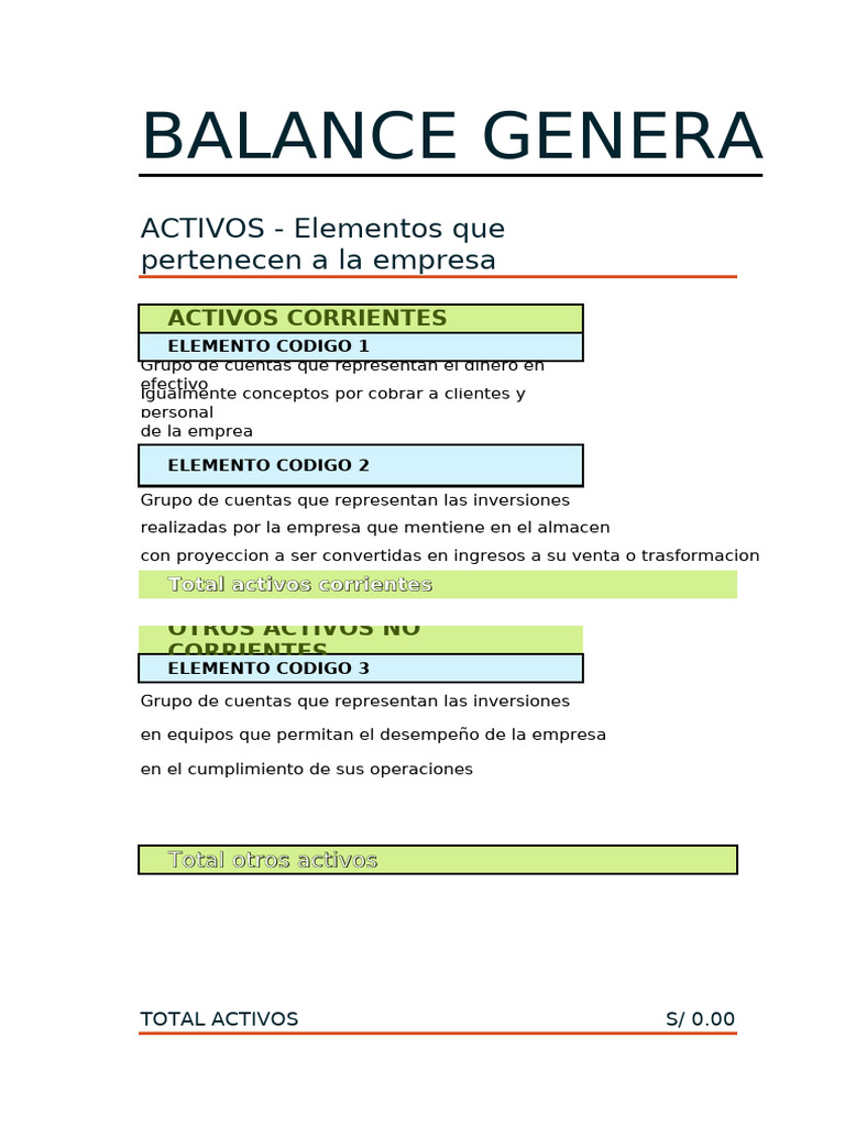 Elementos del Balance General | PDF | Hoja de balance | Costo de los ...
