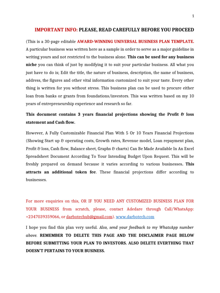 Editable Business Plan | PDF