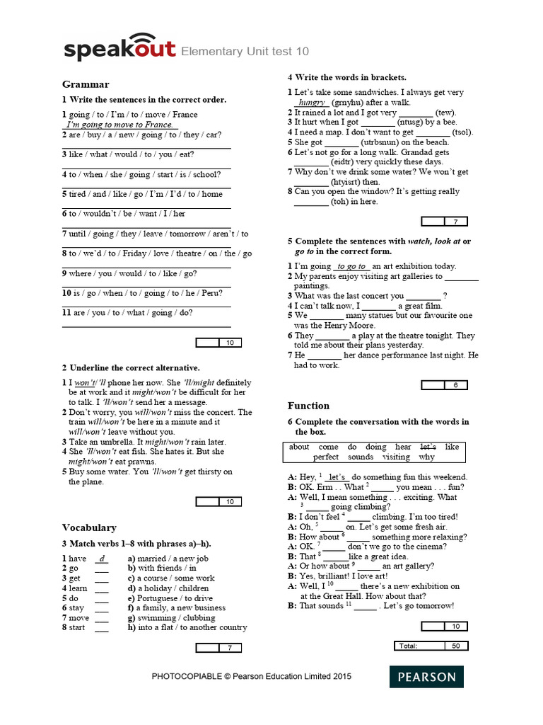 speakout elementary unit test 7