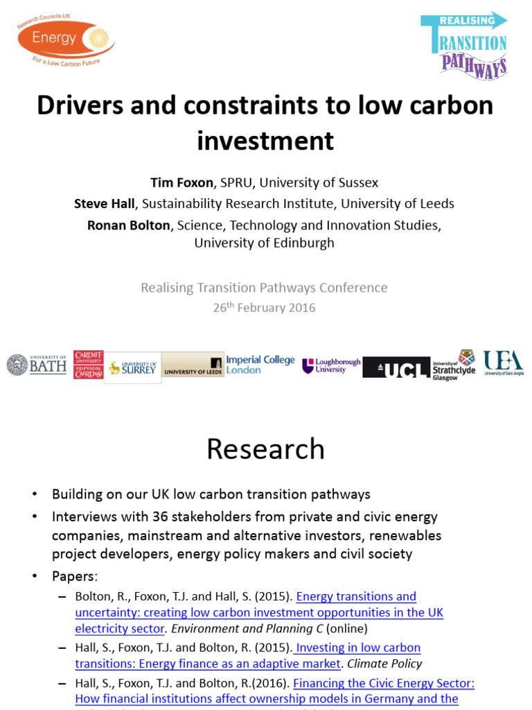 Drivers and Constraints To Low Carbon Investment | PDF