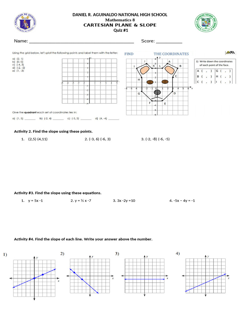 Quiz 1 Gensec Cartesian and Slope - 2nd Q | PDF