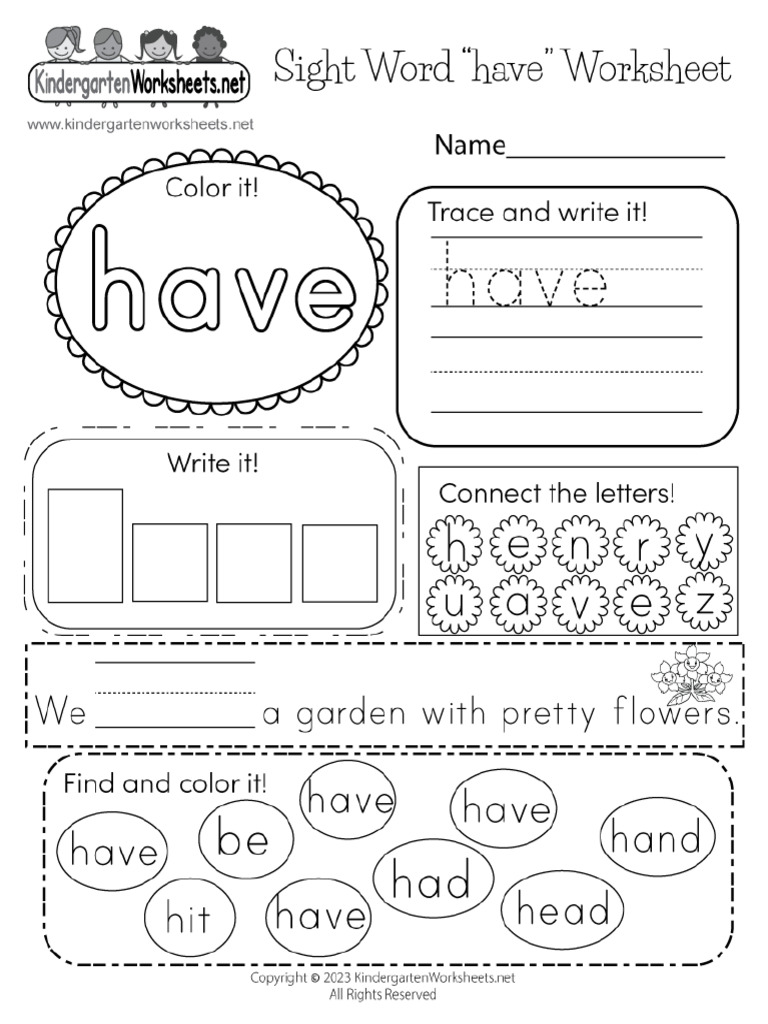 have sight word worksheet printable PDF