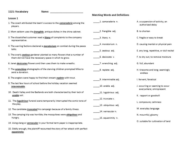 L1 Lesson 1.words in Context | PDF