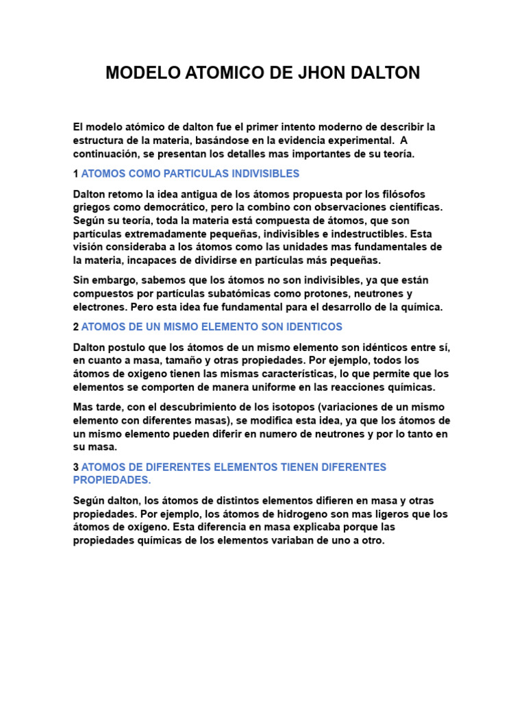 Modelo Atomico de Jhon Dalton | PDF