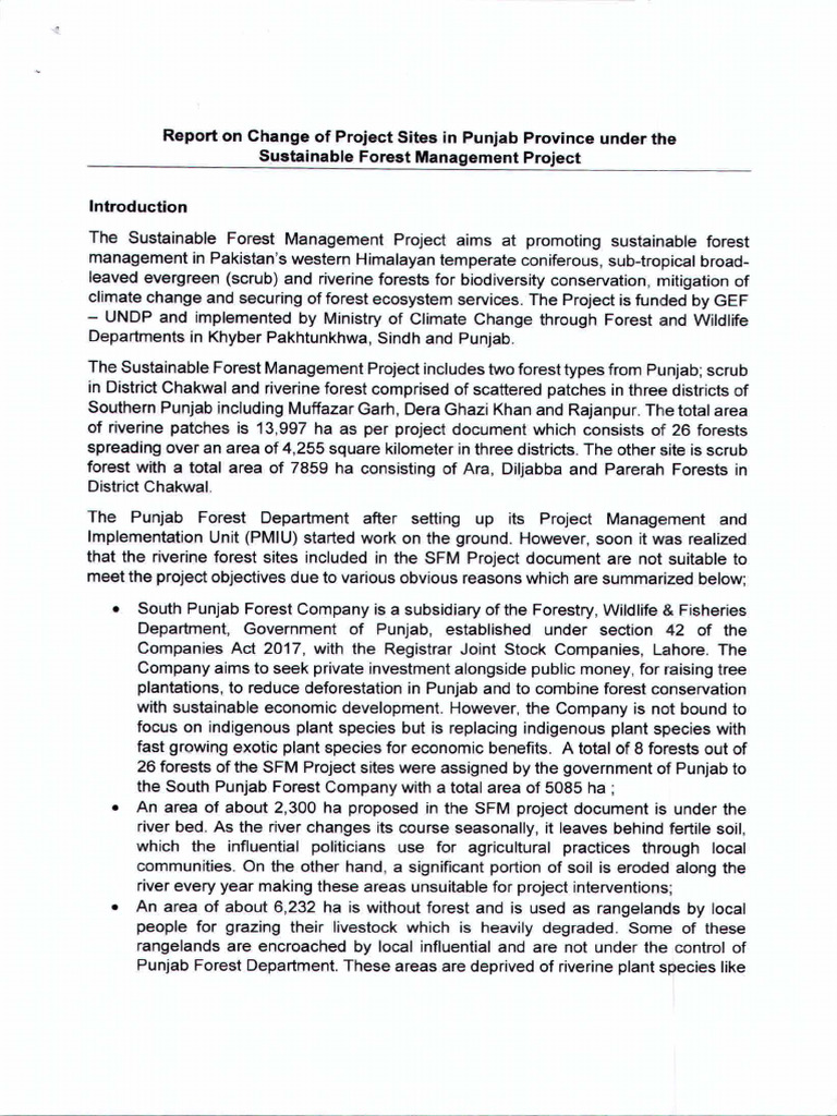 Report On Change of Project Sites in Punjab Under SFM Project | PDF