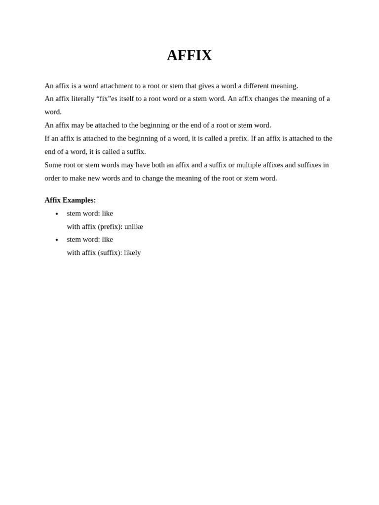 Affix Preffix Suffix | PDF